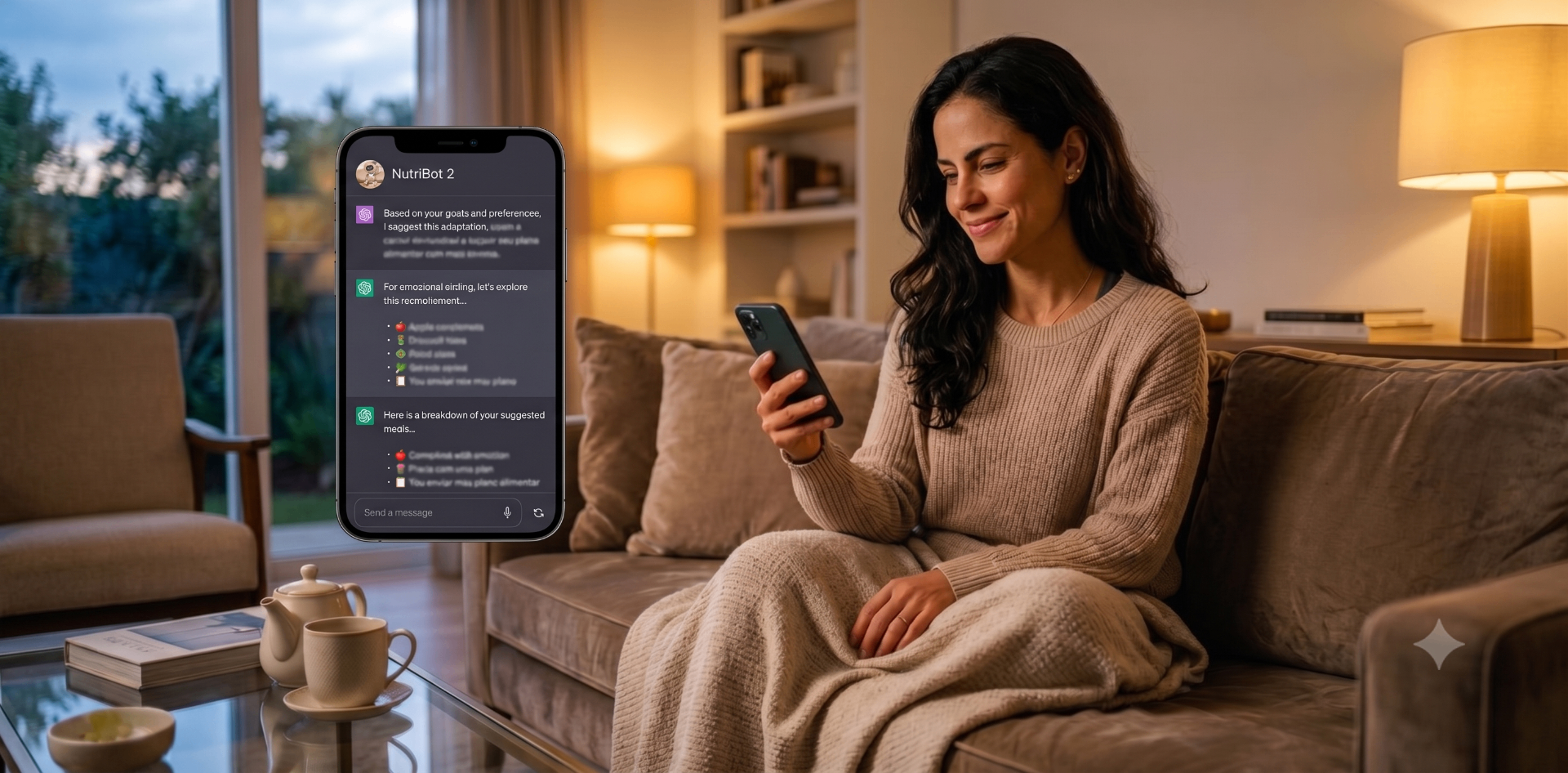 Aluna acessando o programa pelo celular em casa